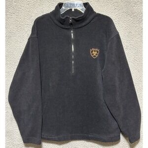 Ariat Fleece Pullover Mens Medium Black 1/4 Zip Sweatshirt Rodeo Cowboy (a)